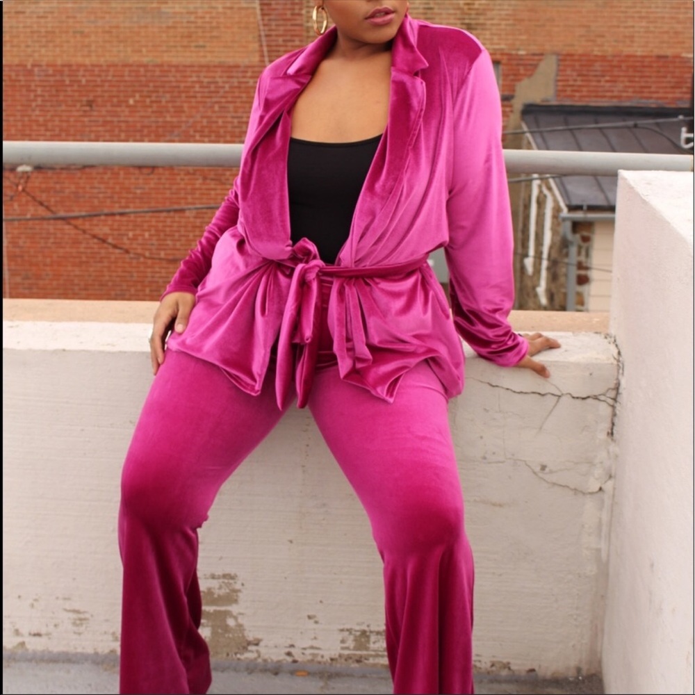 Hot pink velour pant set